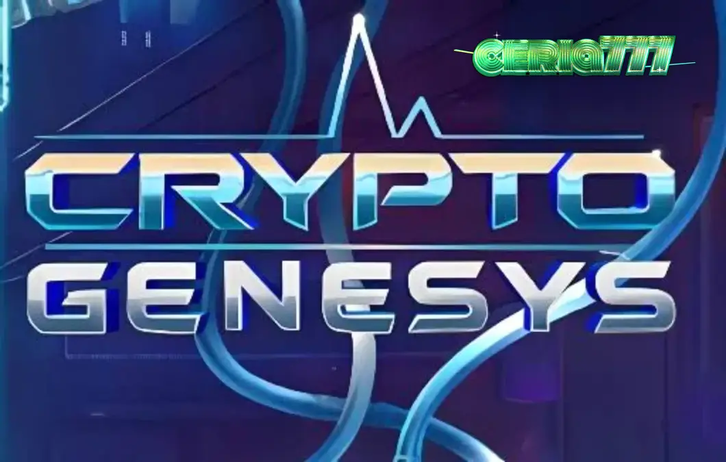 Tampilan layar permainan slot Crypto Genesys dengan nuansa neon cyberpunk